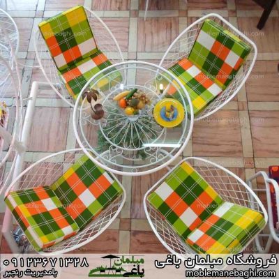 میز و صندلی مهتاب رنگ سبز و نارنجی مناسب باغ و ویلا