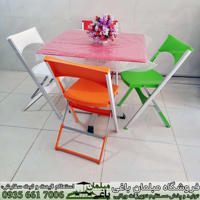 میز و صندلی تاشو مسافرتی درجه یک پایه آلومینیومی صندلی تاشو باکیفیت در رنگ های سبز نارنجی سفید قرمز به همراه میز تاشو چهارنفره درجه یک