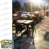 سه دست ست مبلمان حصیری کد 972 شامل چهار صندلی حصیری و میز حصیری مناسب رستوران و فضای باز ارسالی مشتری از اهواز در محوطه پیاده روی جلوی رستورانی زیبا